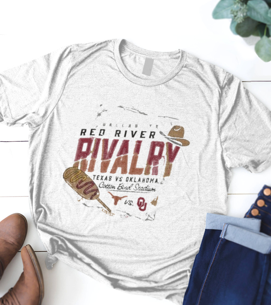 Red River Rivalry Texas Longhorns Vs. Oklahoma Sooners Corn Dog Dallas Cotton Bowl Stadium T-Shirt