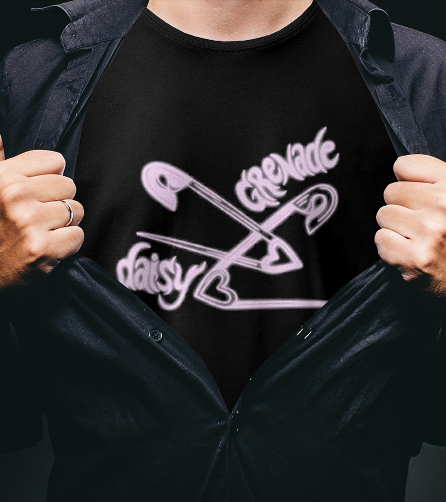 Chiara’d Daisy Grenade Heart Safety Pins Boyfriend Fit Girls T-Shirt