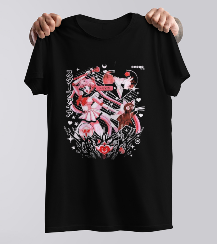 Darko Band Sm Starfire Japanese Text Sailor Moon Luna Hearts Moons Red Pink Black T-Shirt