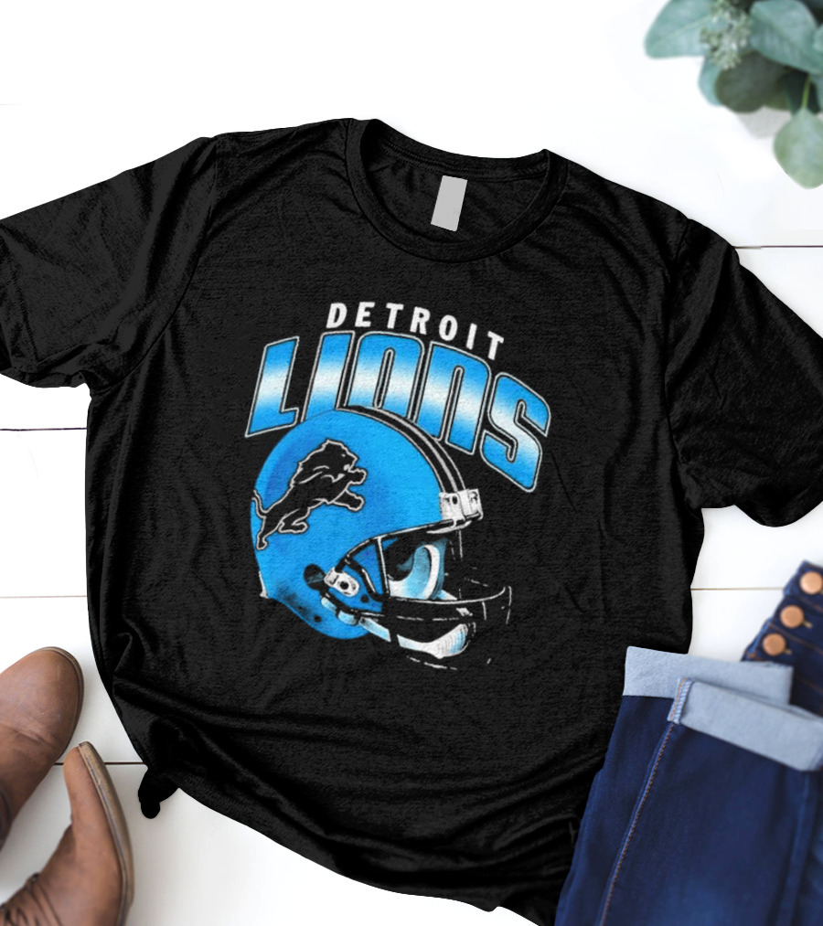 Detroit Lions Blue Gradient Football Helmet T-Shirt