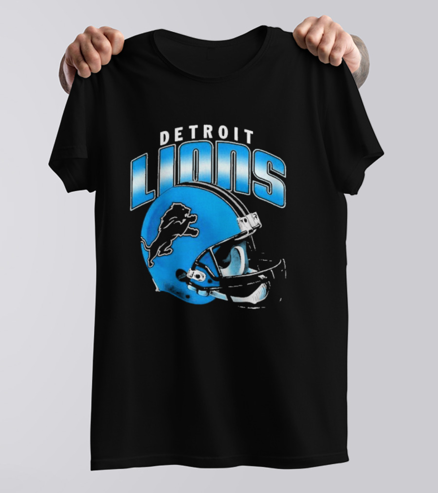 Detroit Lions Blue Gradient Football Helmet T-Shirt
