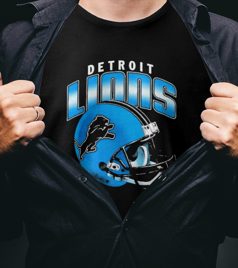 Detroit Lions Blue Gradient Football Helmet T-Shirt