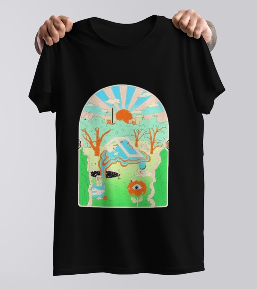Anjunadeep X Andrew Mcgranahan Psychedelic Landscape With Eye And Cloud Motif T-Shirt