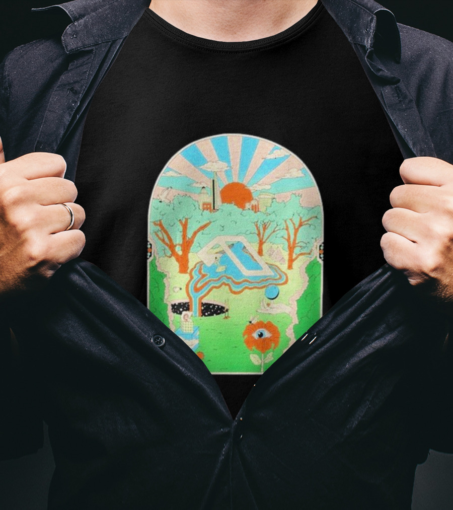 Anjunadeep X Andrew Mcgranahan Psychedelic Landscape With Eye And Cloud Motif T-Shirt