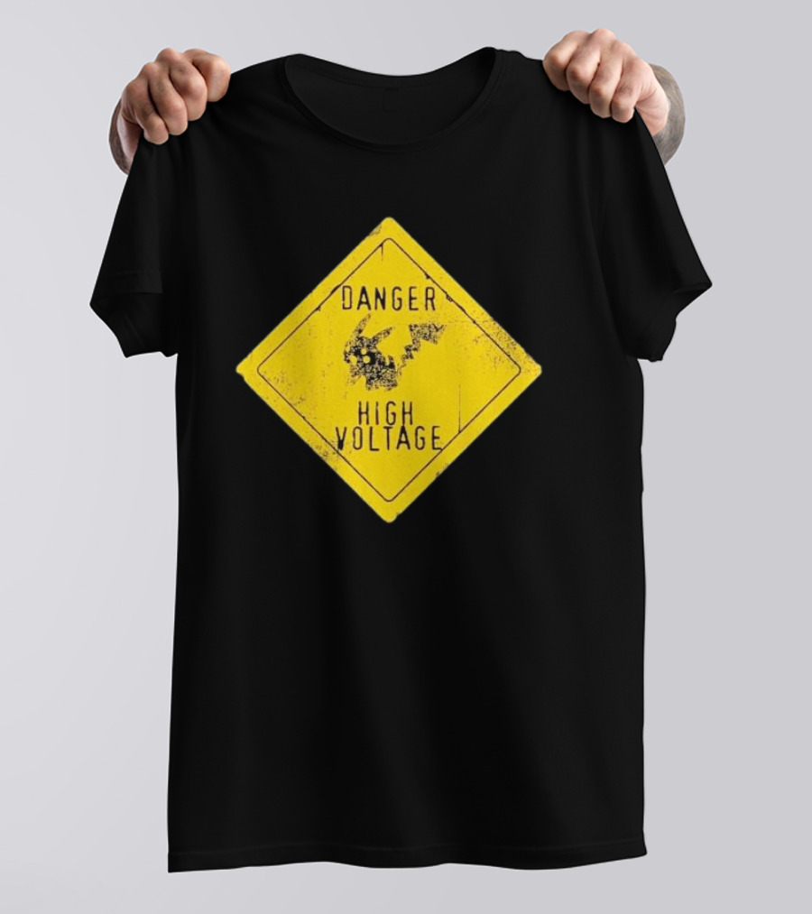 Pikachu Danger High Voltage Sign Warning T-Shirt