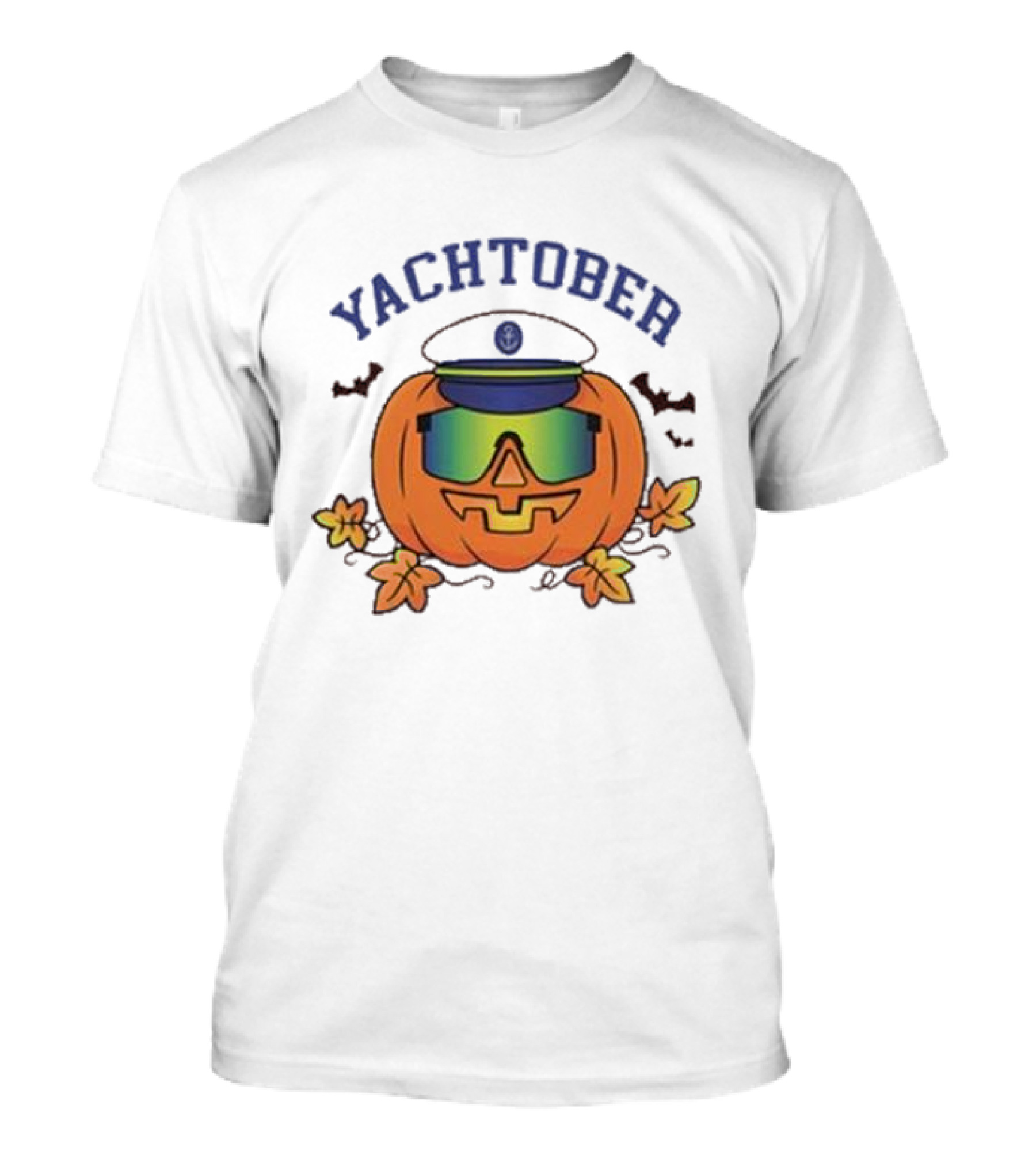 Yachtober Captain Pumpkin With Sunglasses And Bats T-Shirt