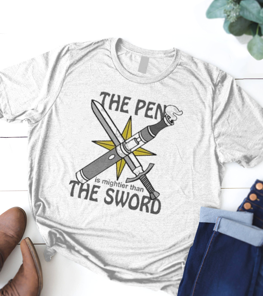 The Pen Is Mightier Than The Sword Compass Symbol Battling Forces T-Shirt