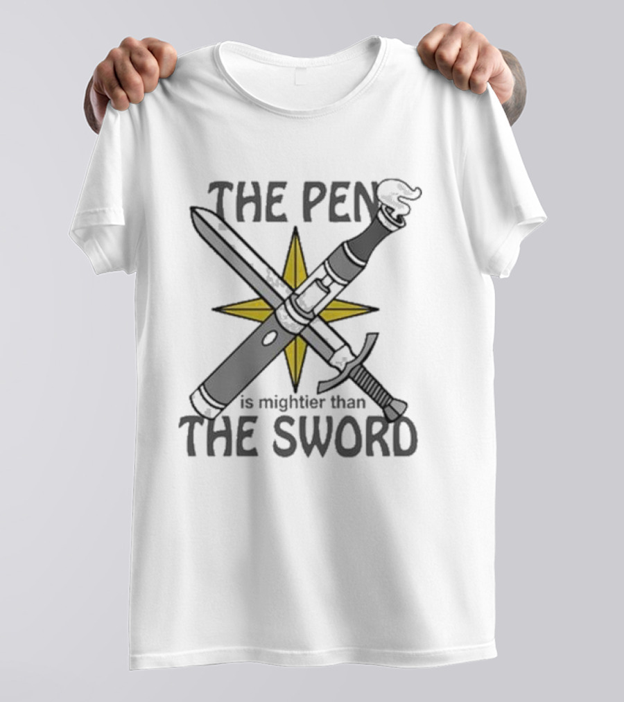 The Pen Is Mightier Than The Sword Compass Symbol Battling Forces T-Shirt