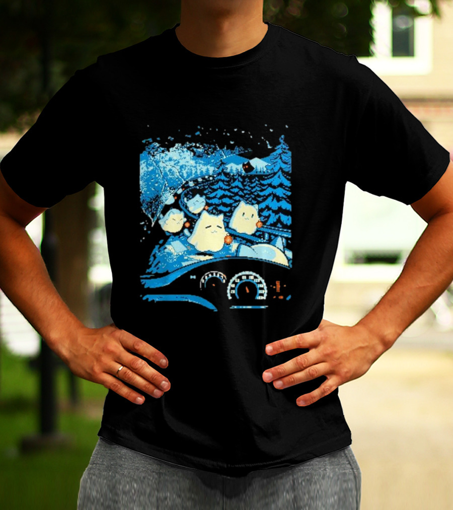 Haunted Road Pixel Art Ghost Cats Forest Adventure T-Shirt