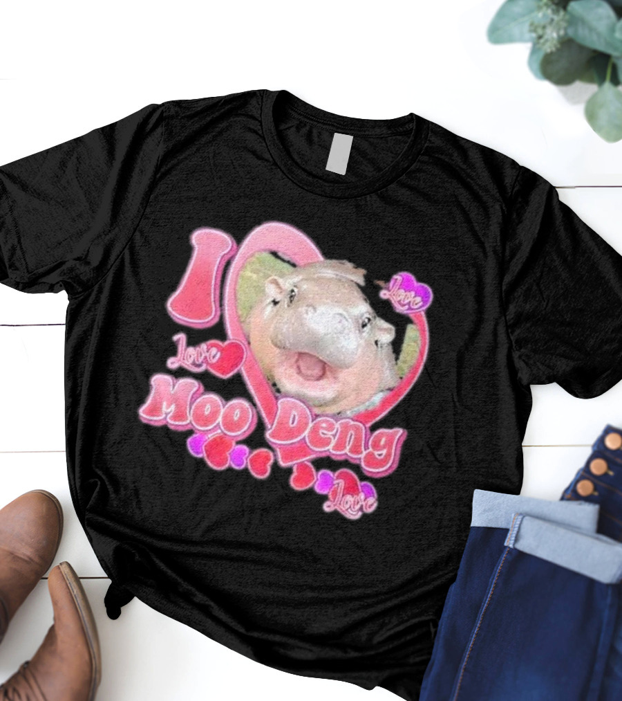 I Love Moo Deng Baby Hippo Heart Love Cute T-Shirt