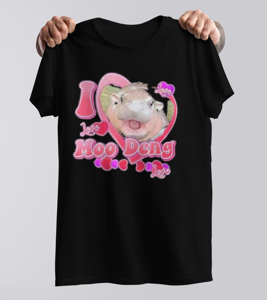 I Love Moo Deng Baby Hippo Heart Love Cute T-Shirt