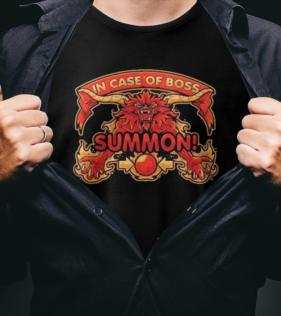 In Case Of Boss Summon Fierce Lion Mythical Creature Red Orb Emblem T-Shirt