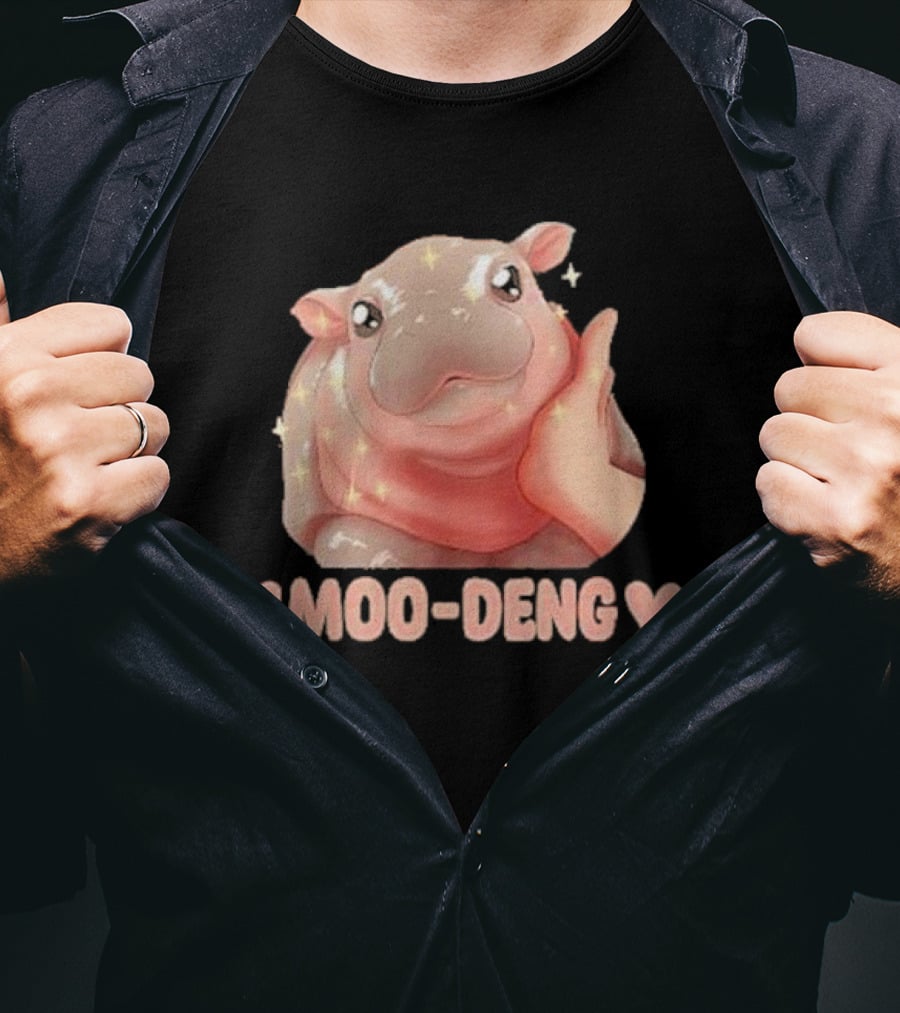 Moo Deng Bouncy Pig Cute Sparkly Hippo Image T-Shirt