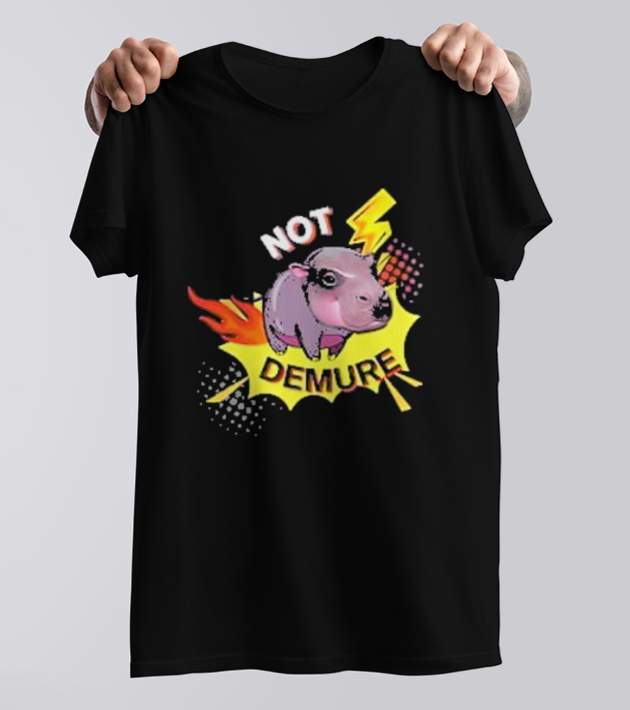 Moo Deng Not Demure Pop Art Hippo Lightning Fire Burst T-Shirt