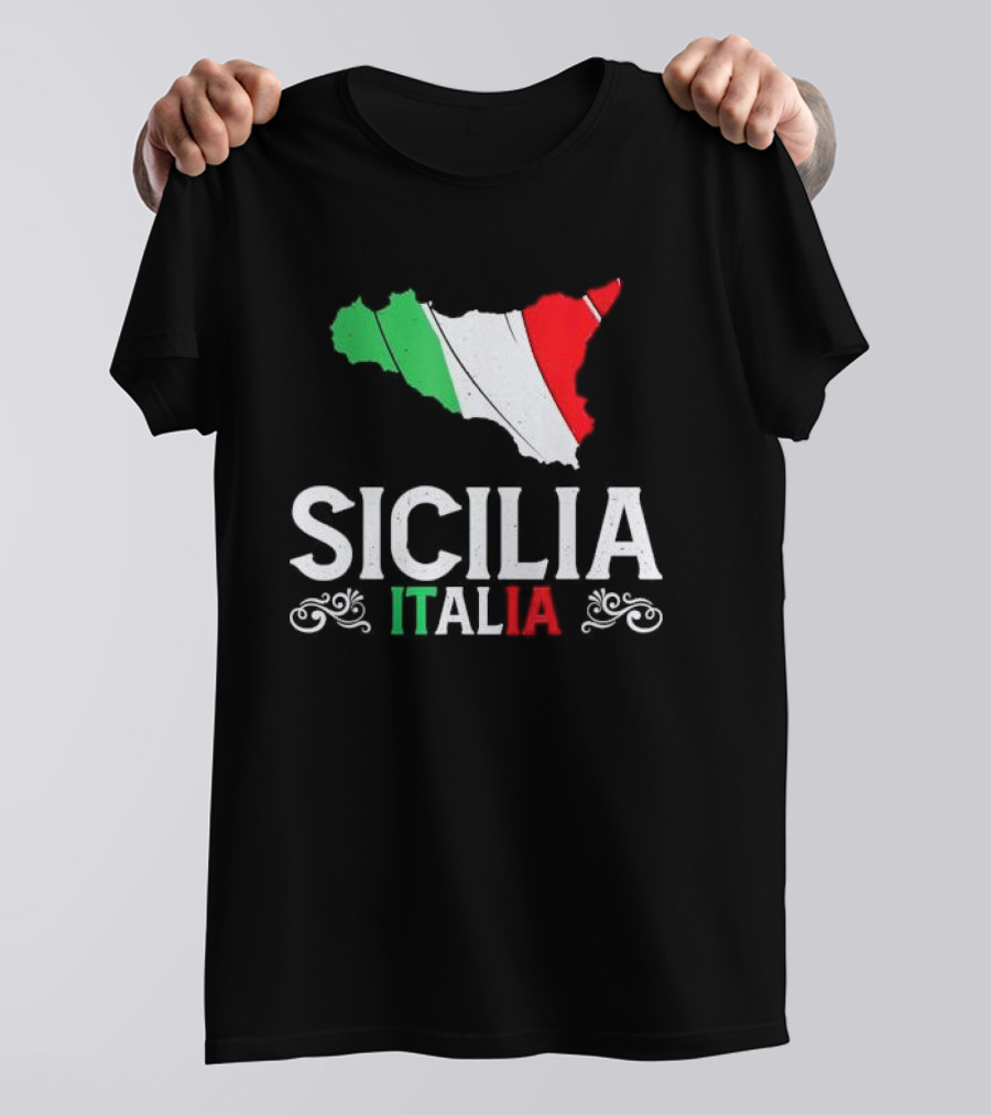 Sicilia Italia Sicily Map Italian Flag T-Shirt