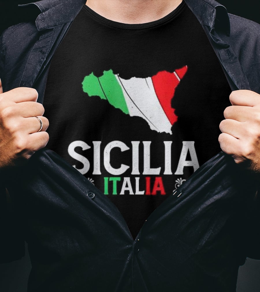 Sicilia Italia Sicily Map Italian Flag T-Shirt
