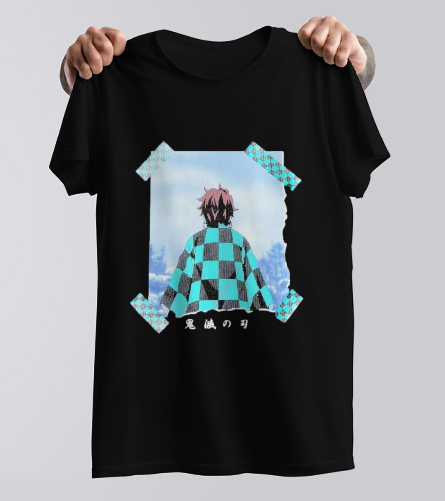 Demon Slayer Kimetsu No Yaiba Tanjiro Checkered Cloak Japanese Text UT Collection T-Shirt