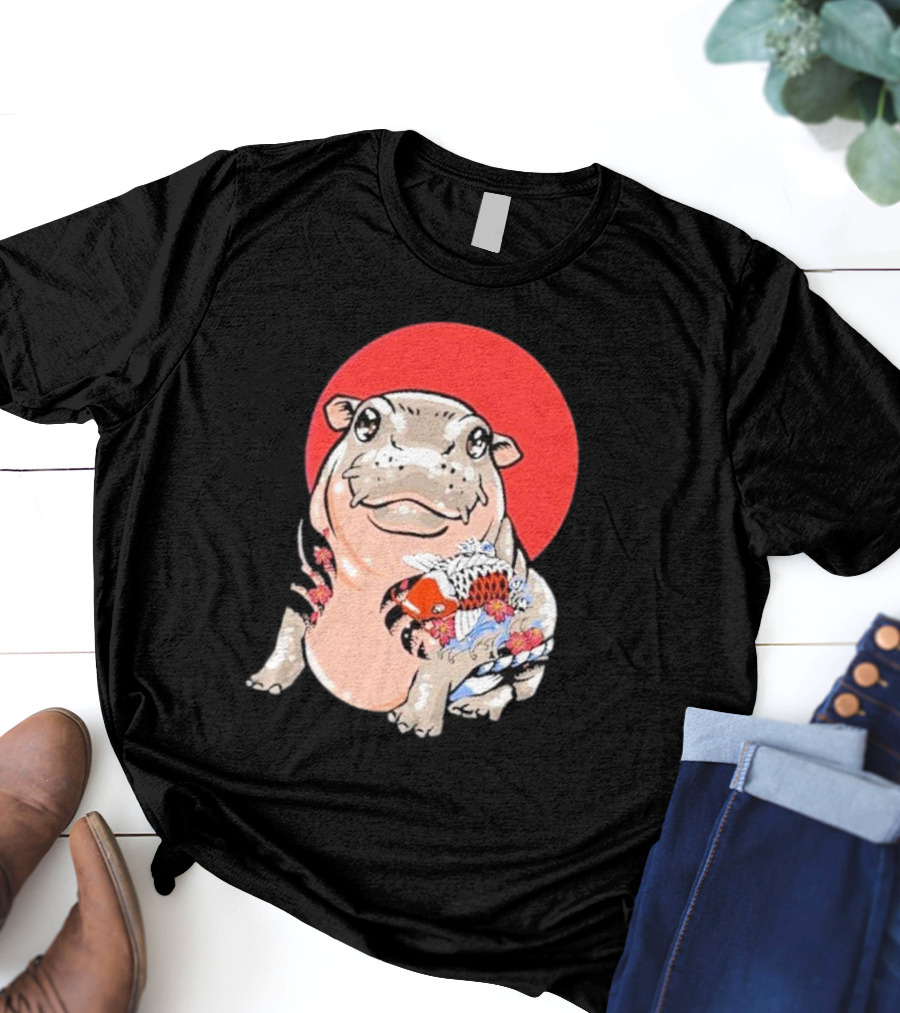 Yakuza Moo Deng Animal Tattoo Koi Fish Red Sun T-Shirt