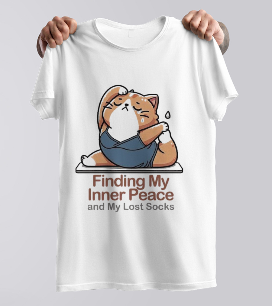 Finding My Inner Peace And My Lost Socks Yoga Chubby Cat T-Shirt