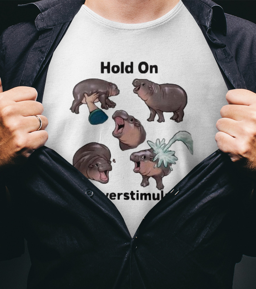 Hold On I'm Overstimulated Cute Laughing Hippos Collection T-Shirt