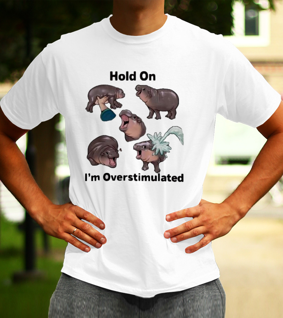 Hold On I'm Overstimulated Cute Laughing Hippos Collection T-Shirt