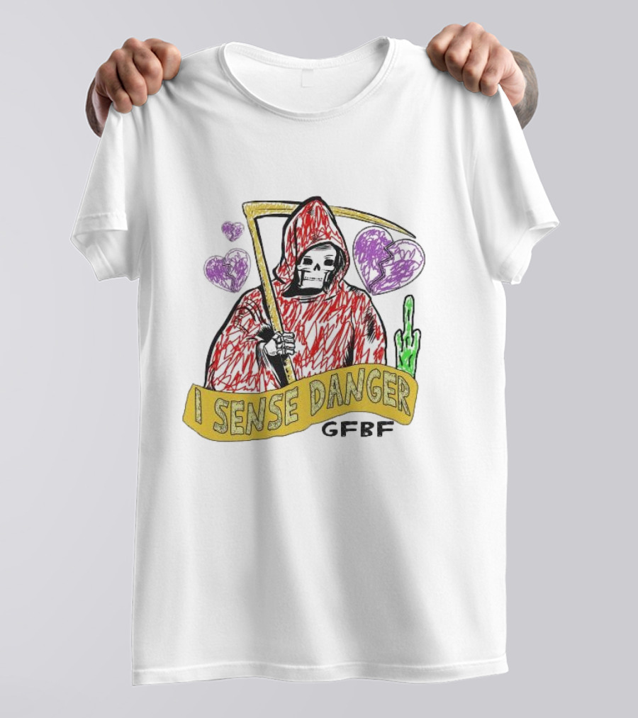 I Sense Danger GFBD Grim Reaper Middle Finger Purple Hearts T-Shirt