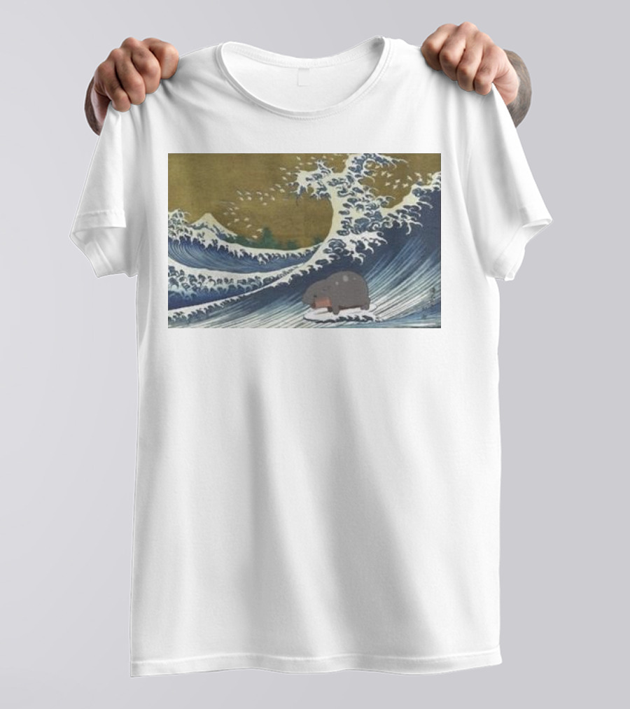 Moo Deng Surfing The Great Wave Off Kanagawa Hybrid T-Shirt