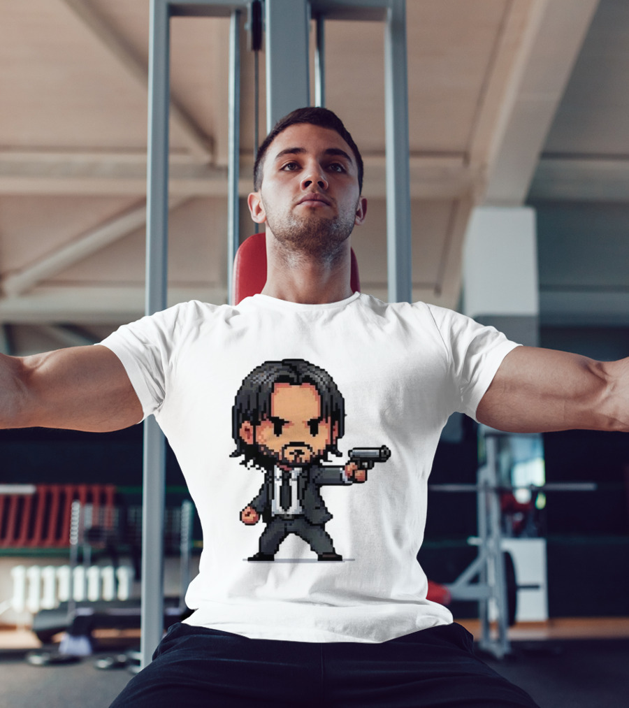 Pixel Chibi John Wick With Gun T-Shirt