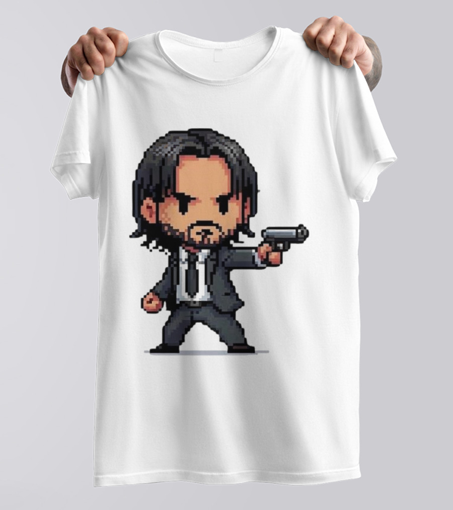 Pixel Chibi John Wick With Gun T-Shirt