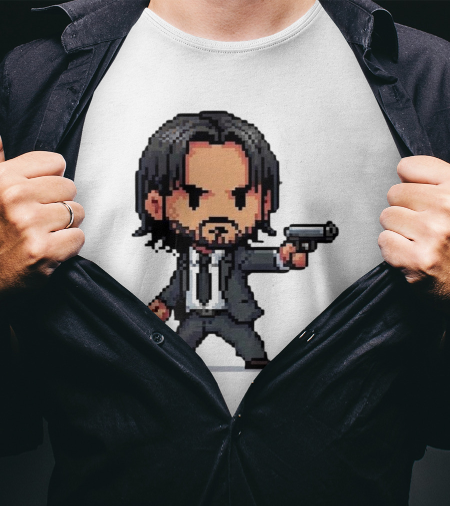 Pixel Chibi John Wick With Gun T-Shirt