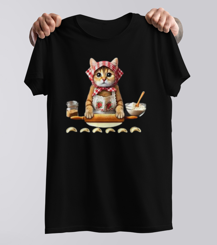 Cat Making Pierogi With Rolling Pin And Ingredients Polish T-Shirt