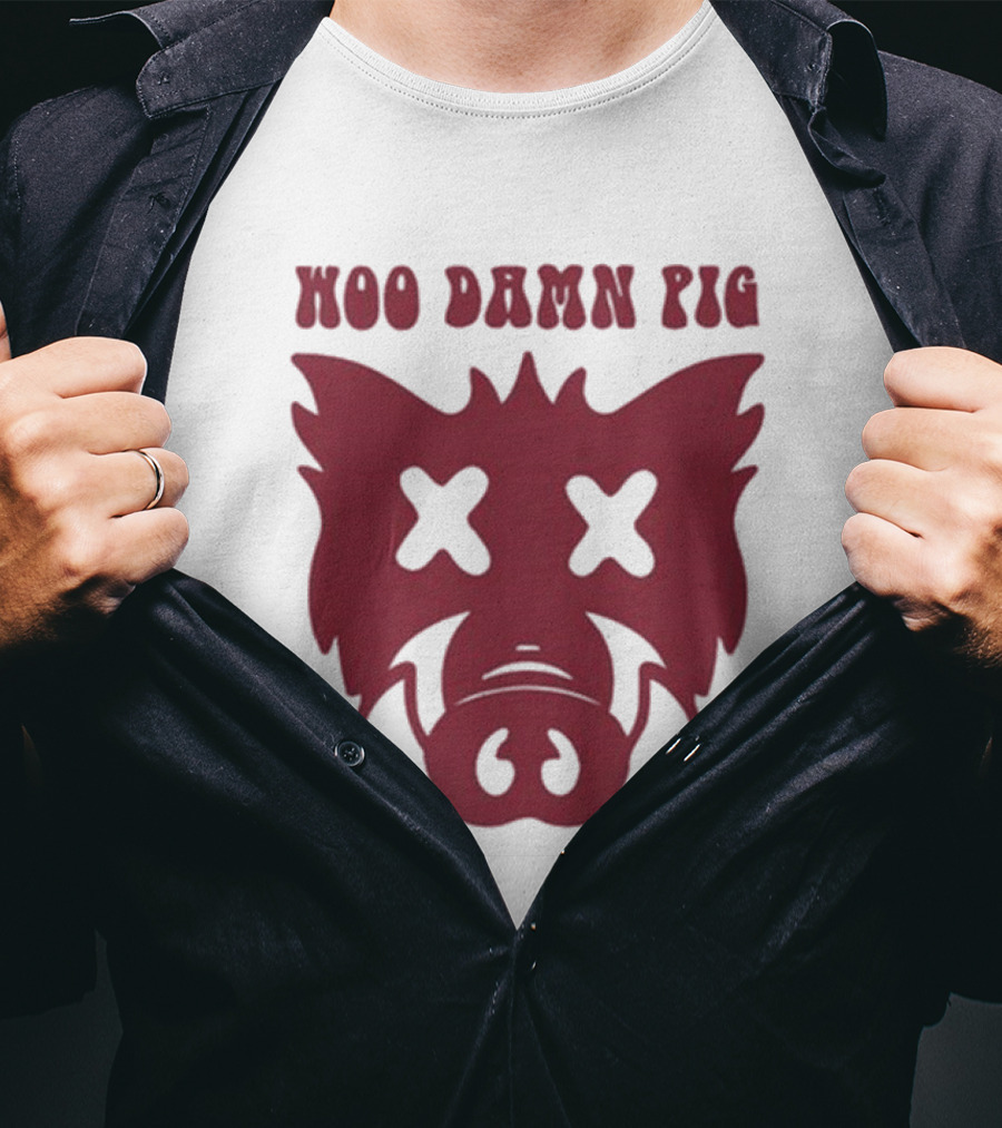 Woo Damn Pig Razorback Silhouette With X Eyes T-Shirt