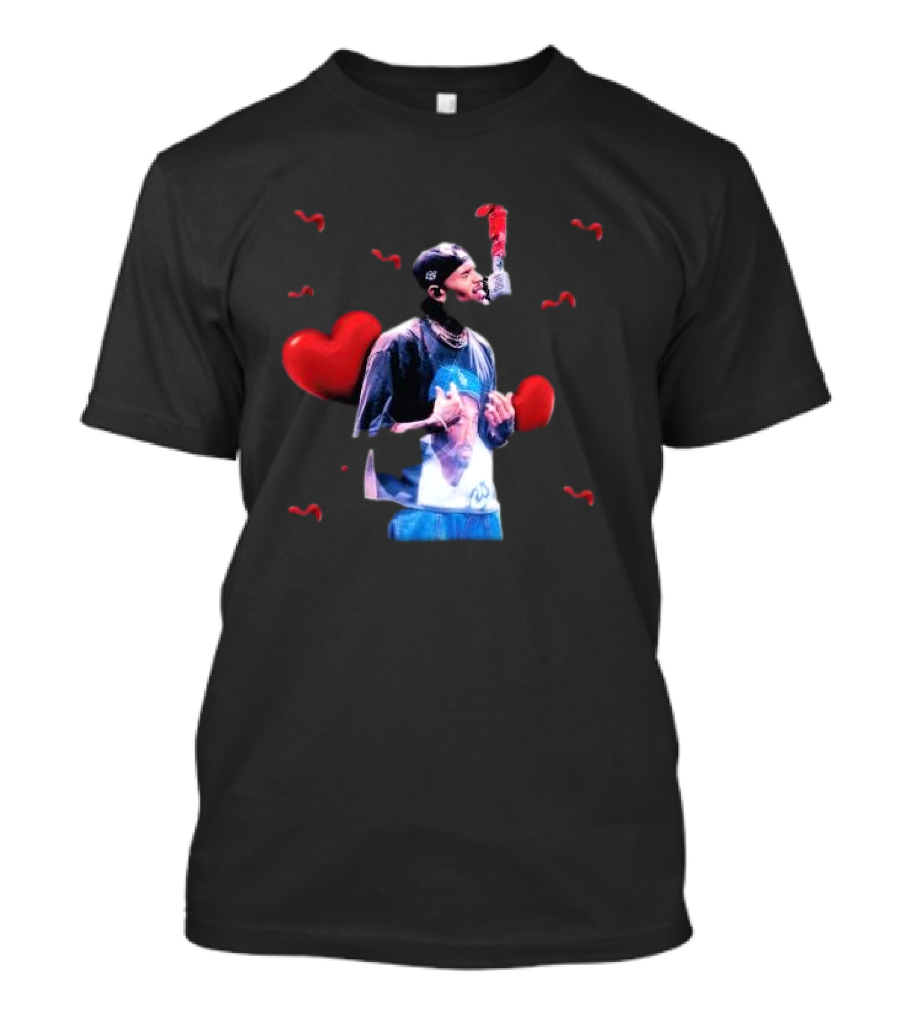 Chris Brown Microphone Performance With Hearts T-Shirt