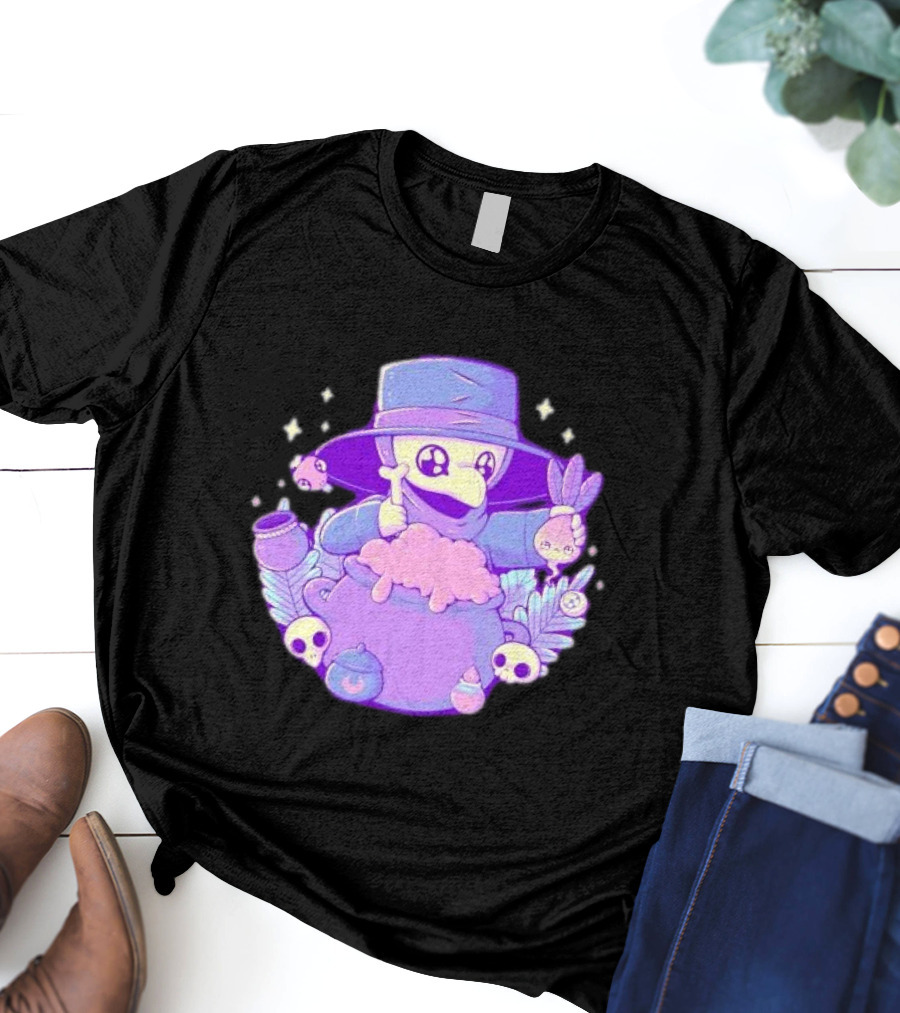 Cute Kawaii Plague Doctor With Potion Cauldron And Skulls T-Shirt