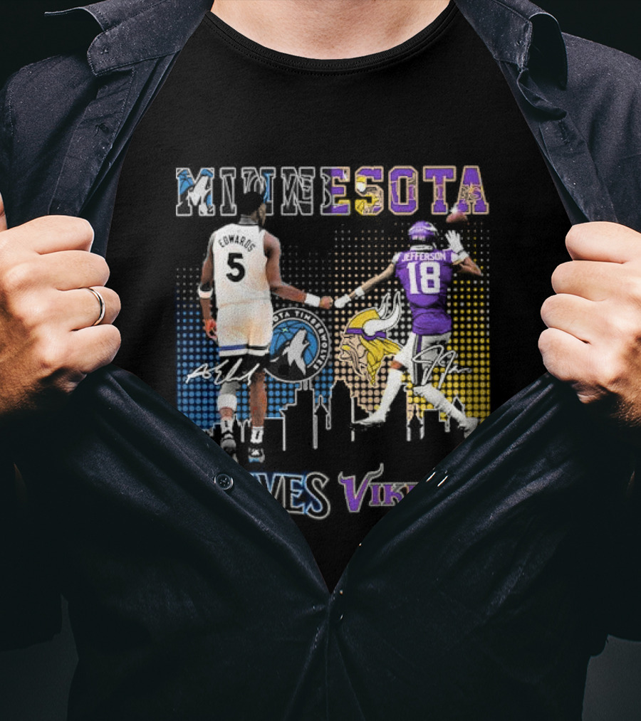 Minnesota Timberwolves Vikings Edwards Jefferson Collaboration T-Shirt
