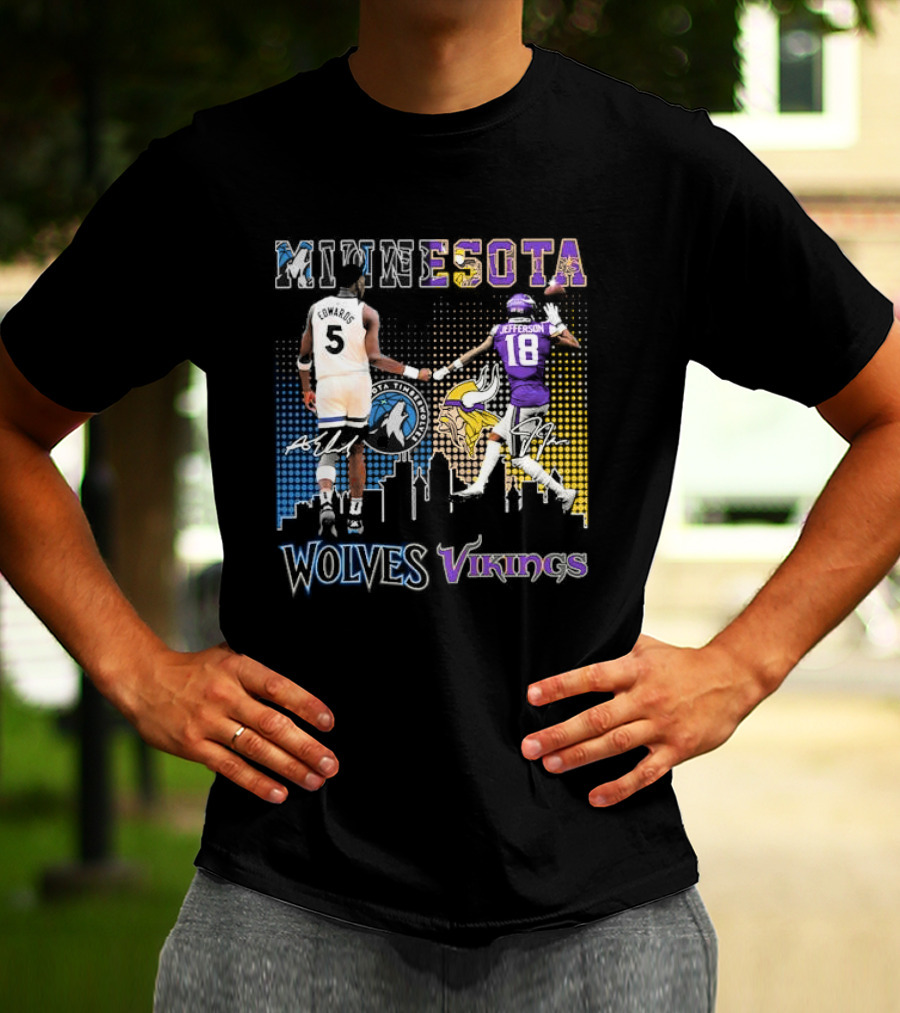 Minnesota Timberwolves Vikings Edwards Jefferson Collaboration T-Shirt
