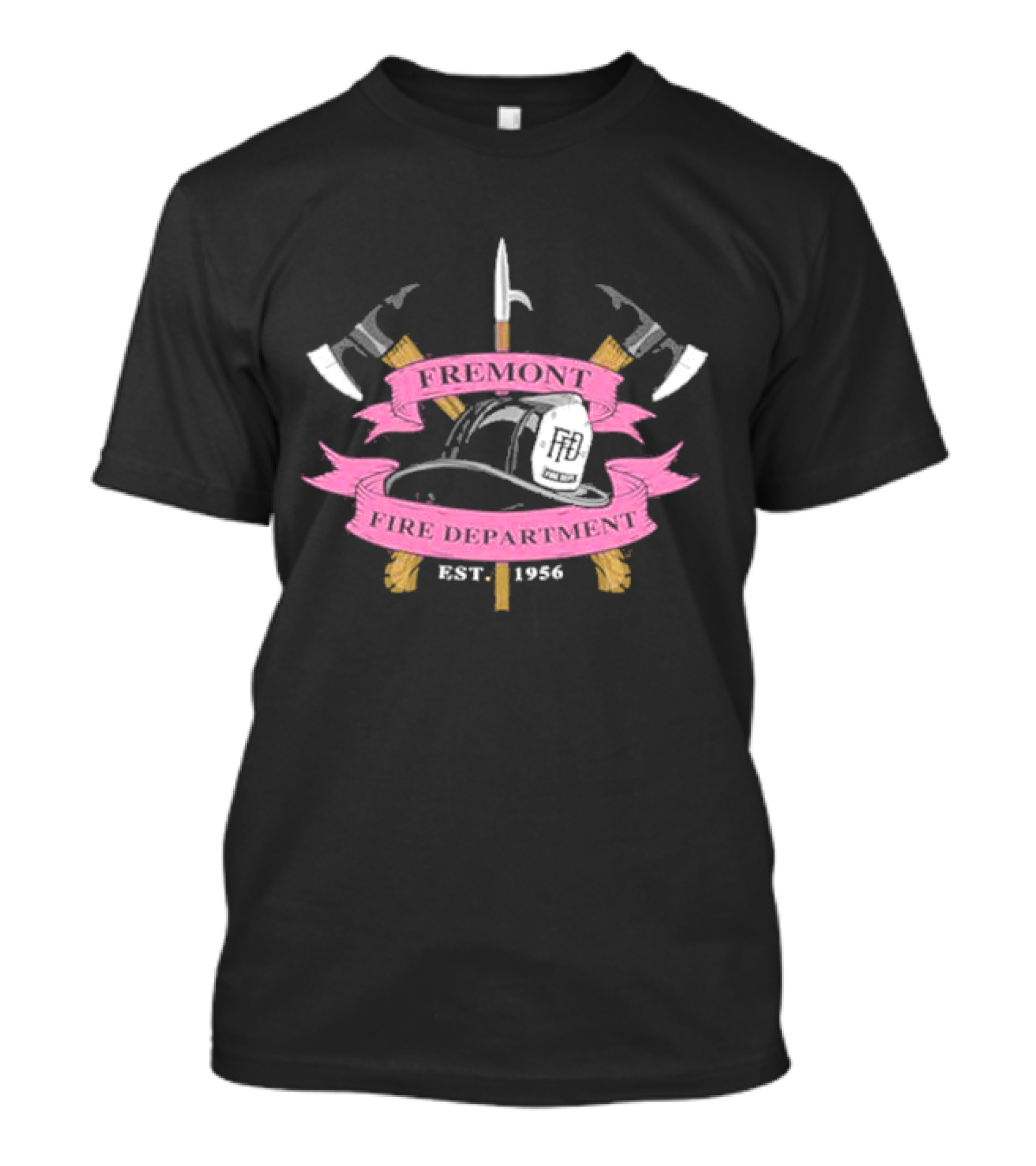 Fremont Fire Department Est 1956 Helmet And Crossed Axes Emblem T-Shirt