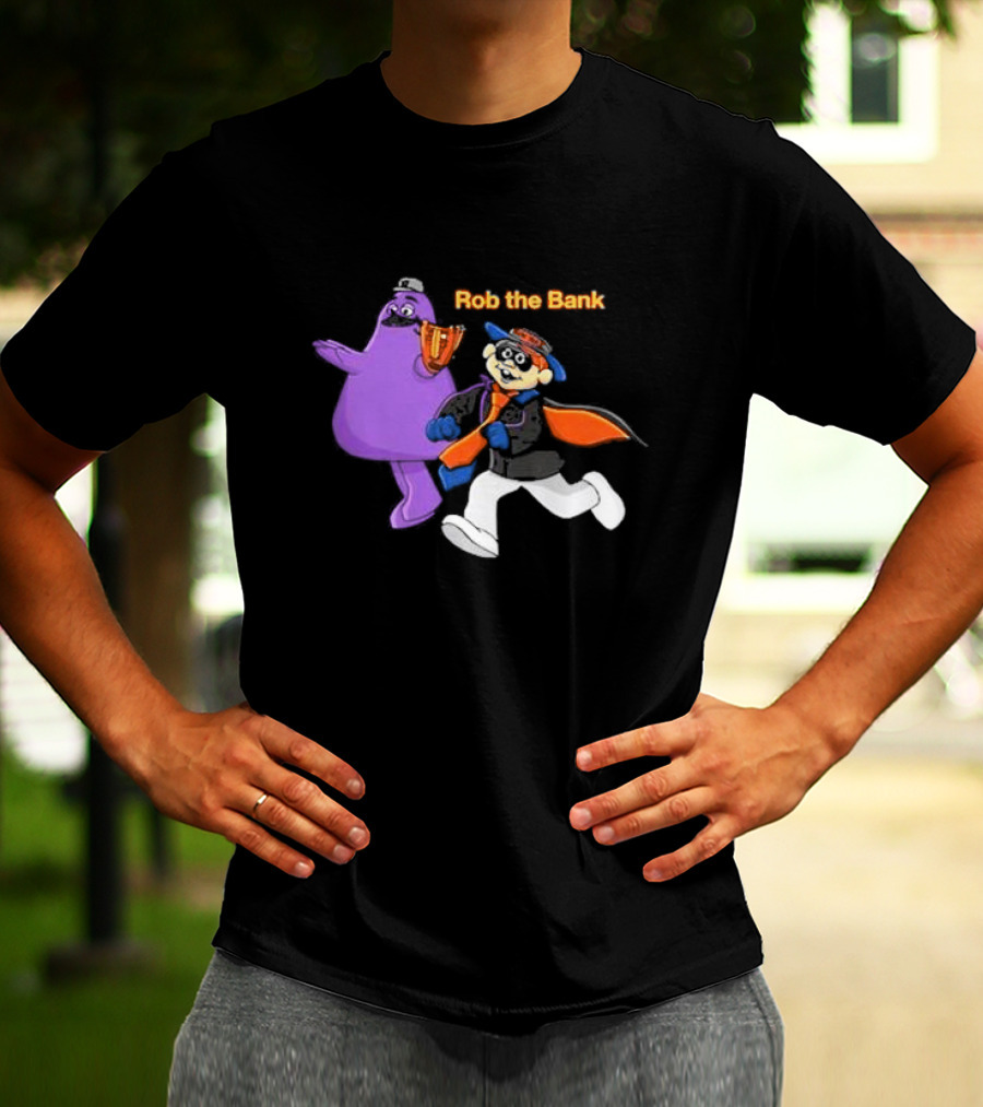 Grimace Monster Accompanies Rob The Bank Heist With Classic Burglar Image T-Shirt