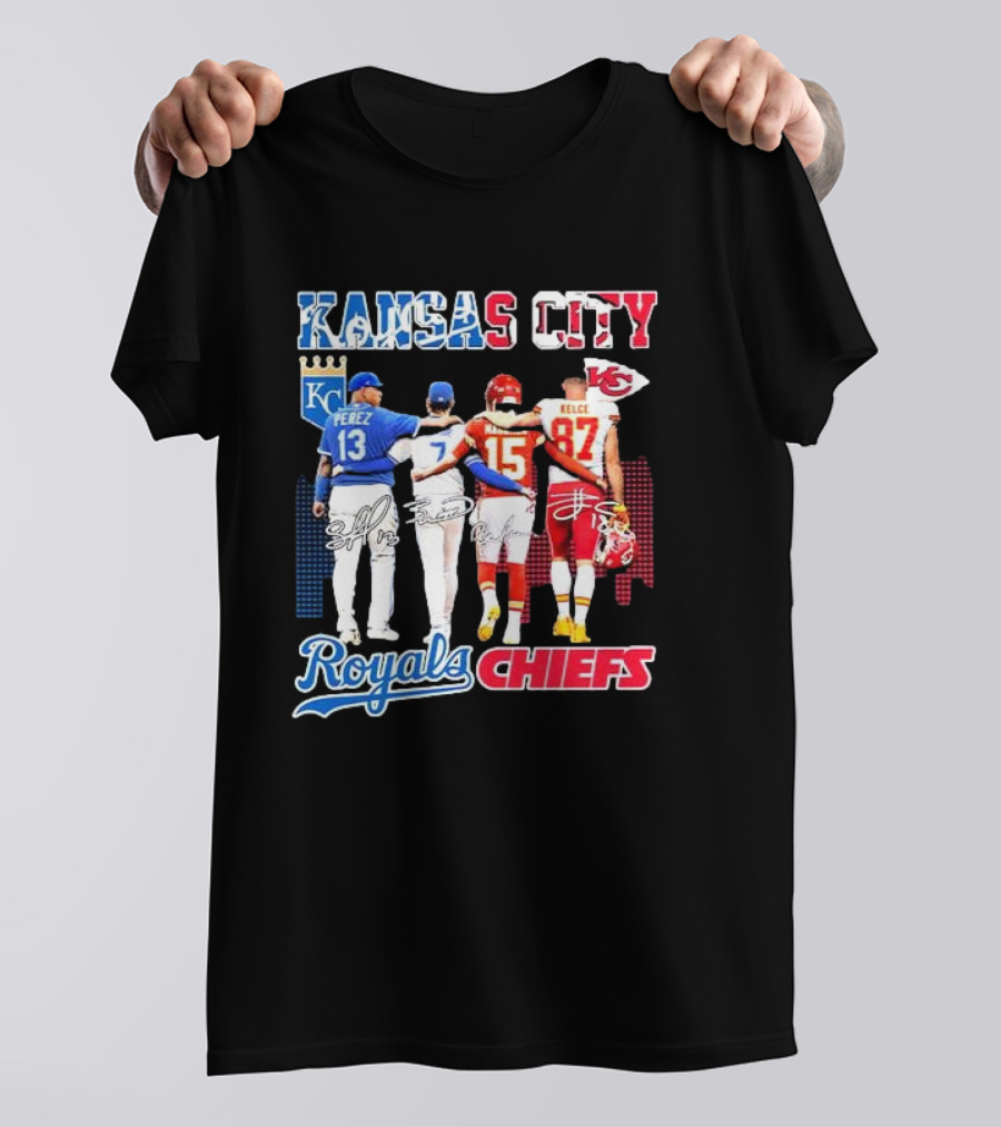 Kansas City Perez Witt Jr Mahomes Kelce Royals Chiefs T-Shirt