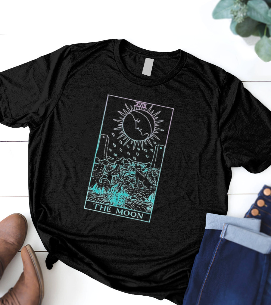 The Moon Tarot Card Waite Witchy Creepy Cool XVIII T-Shirt