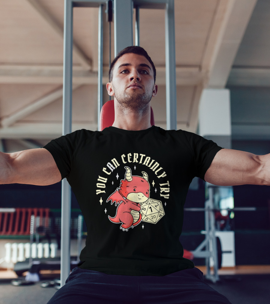 You Can Certainly Try Dragon Holding 20-Sided Die Tabletop Role Playing Game T-Shirt