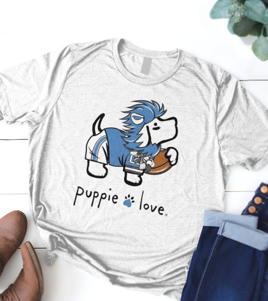 Puppie Love Blue And Silver Mascot Pup Detroit Lions Football T-Shirt