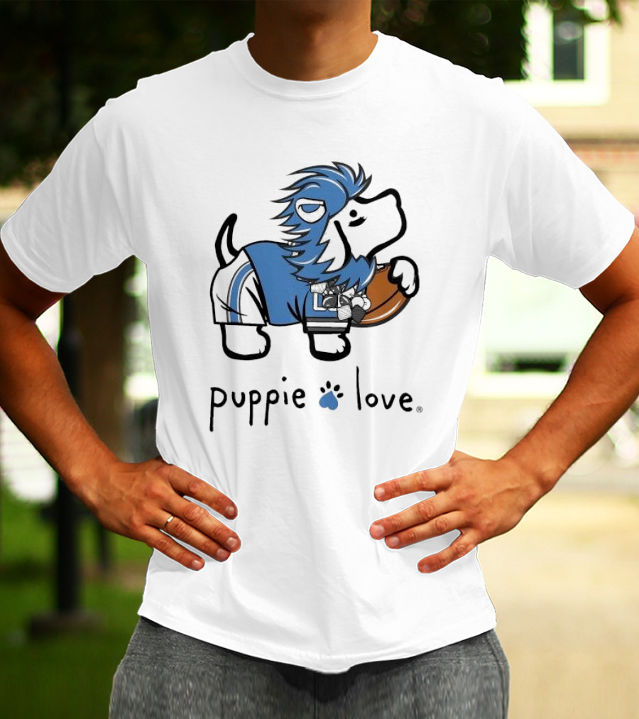 Puppie Love Blue And Silver Mascot Pup Detroit Lions Football T-Shirt