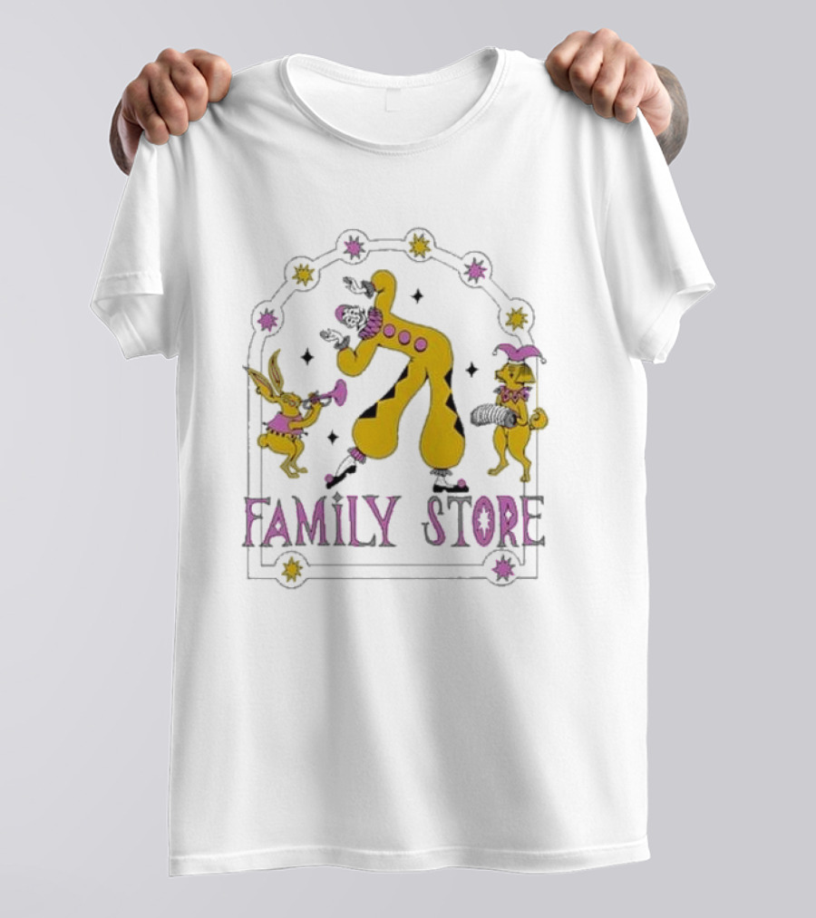 FS X Maddie Fischer Family Store Clown Arch With Rabbit And Dog Characters T-Shirt