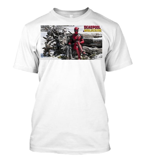 Deadpool And Skeleton Wolverine Snowy Scene T-Shirt