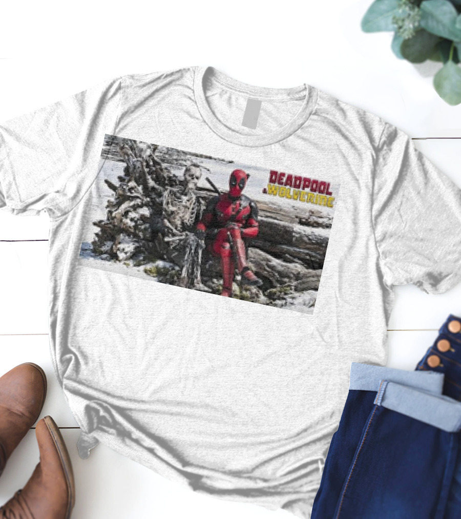 Deadpool And Skeleton Wolverine Snowy Scene T-Shirt