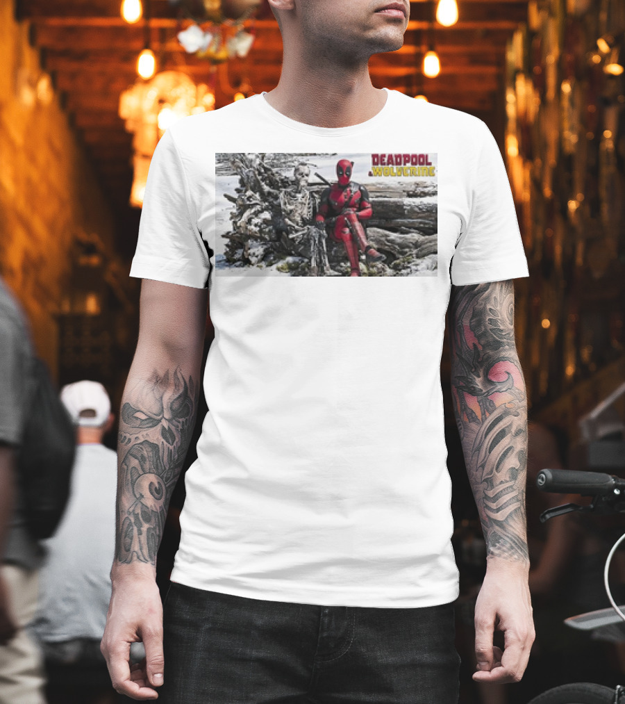 Deadpool And Skeleton Wolverine Snowy Scene T-Shirt