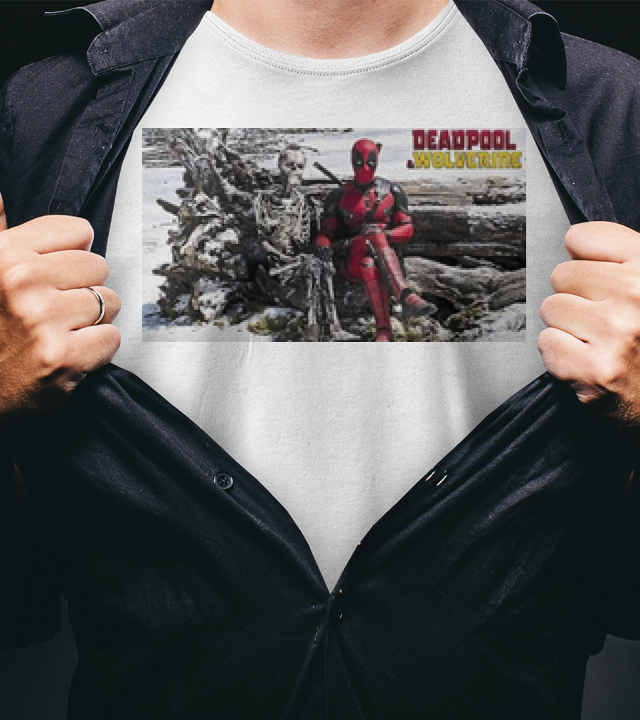 Deadpool And Skeleton Wolverine Snowy Scene T-Shirt