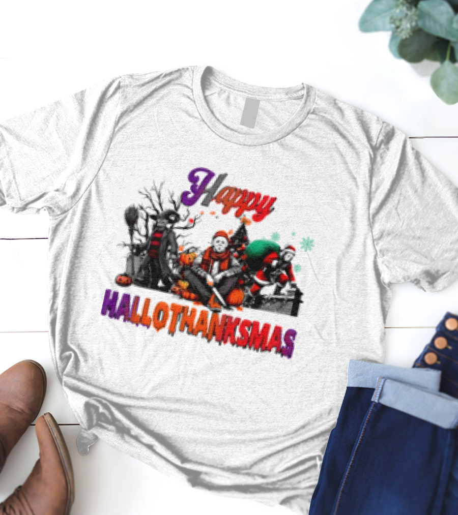 Happy Hallothanksmas Horror Freddy Voorhees Christmas Characters T-Shirt