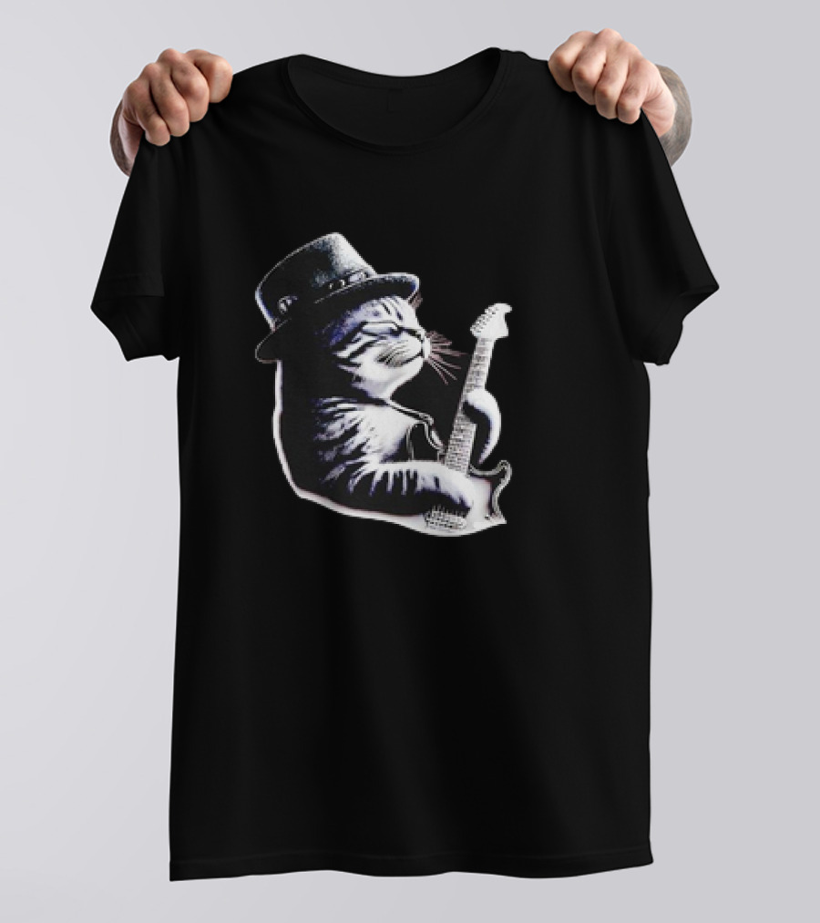 Cat Playing Guitar Funny Rock Music Guitar Cat T-Shirt